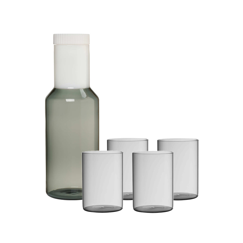 Tube Glass Carafe and 4x Drinking Glass Set - Grey