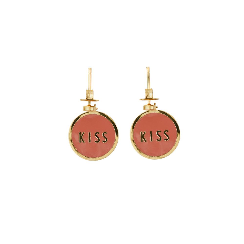 18K guldbelagt ørering med KISS støbt i emalje 15 mm en fin gaveide til fødselsdag, Valentines dag eller bedste veninde/ven
